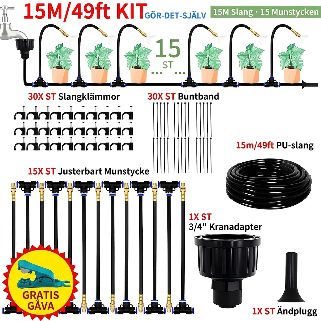 Ridner™ Bevattningspaketet Kit + Slanger & Ventiler
